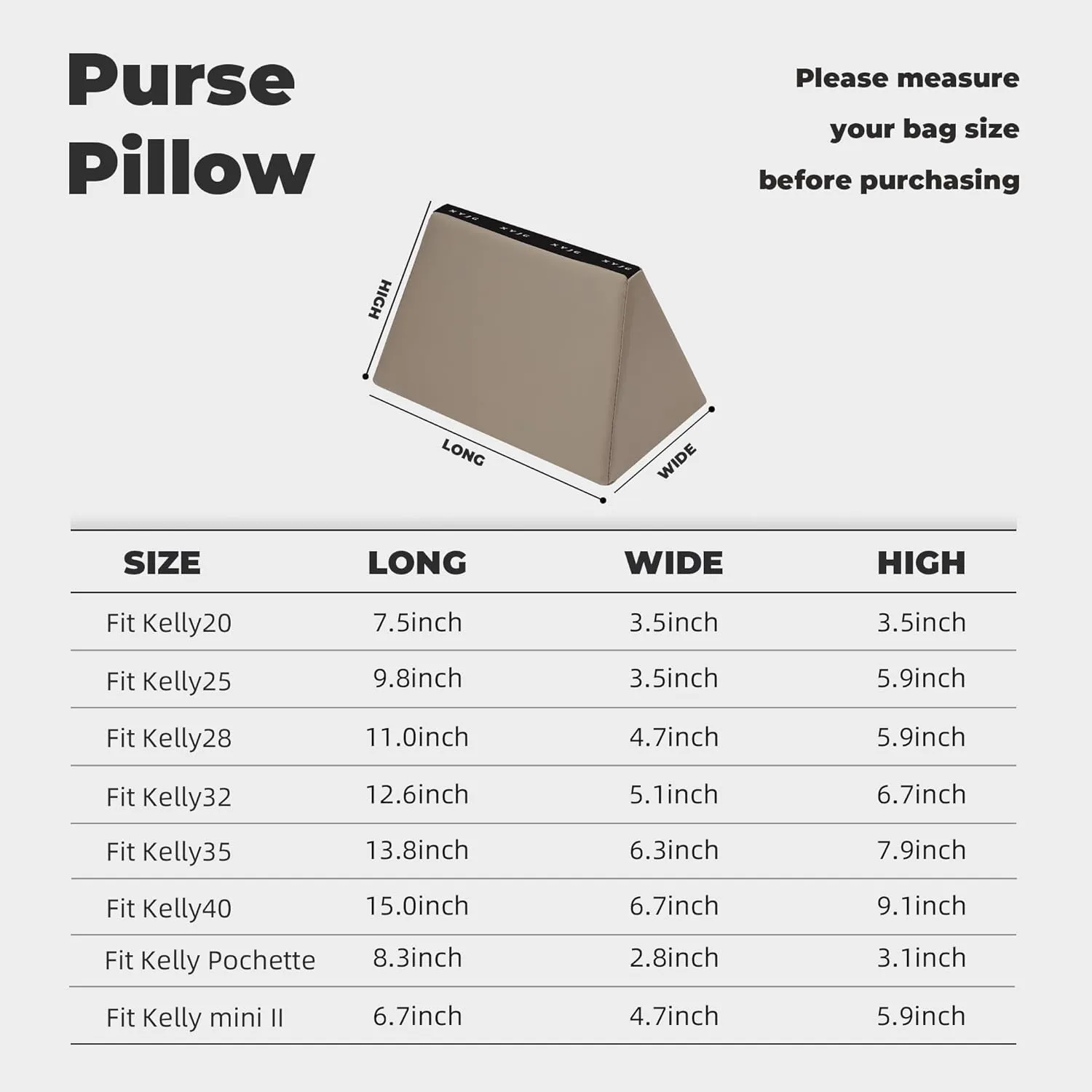Pillow Luxury Bag Shaper Silky Smooth Insert for Handbagsfit Kelly mini2/20/25/28/32/35/40 Bags, Keep Bag Shape(Kelly 32,Cris tourterelle)