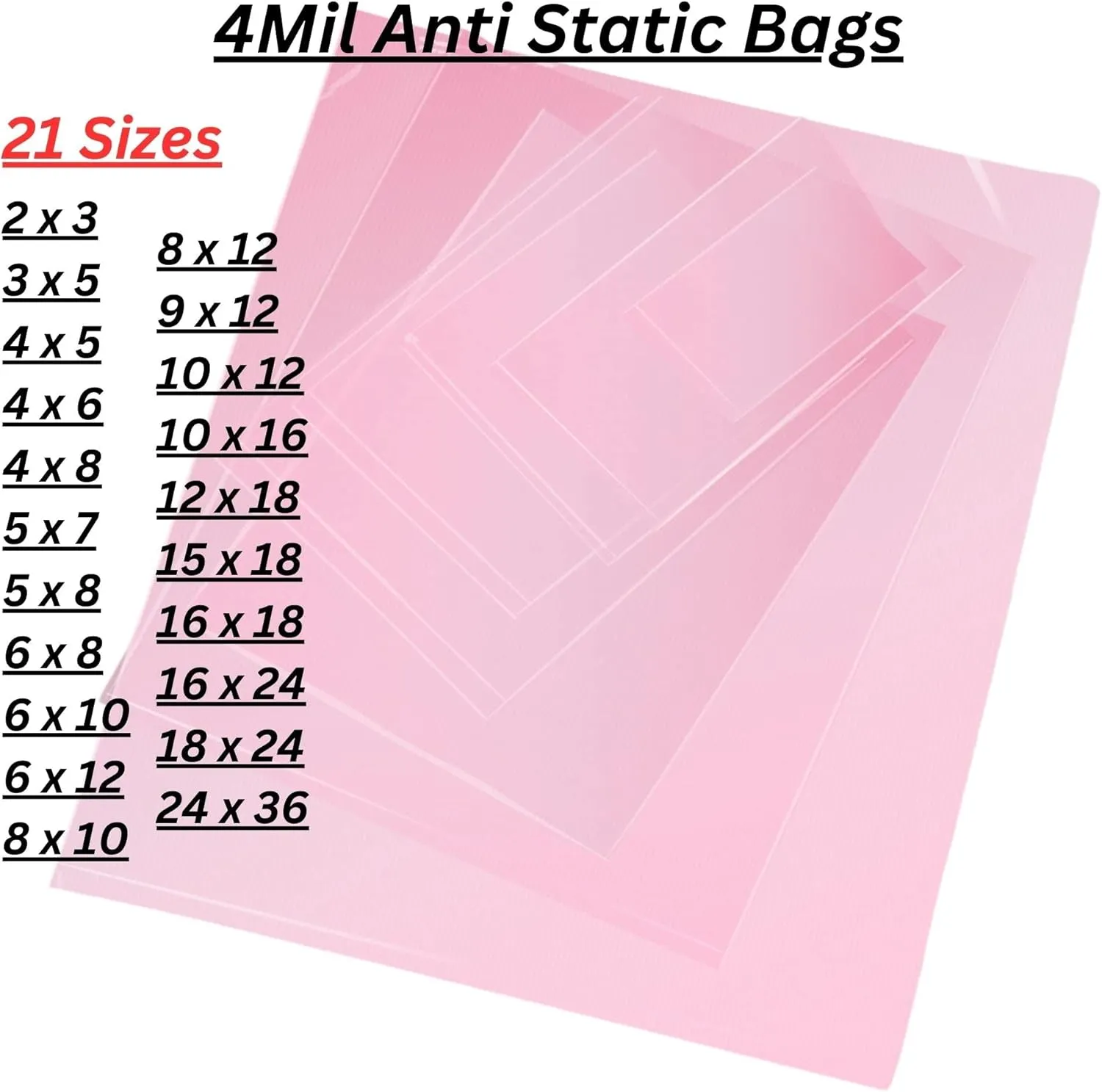 Pink Anti-Static Plastic Flat Bags - 5 x 8 & (100 Bags) 4 Mil Heavy Duty Plastic Bags | Heat Sealable Bags for Packaging Products | Plastic Baggies for Small Businesses
