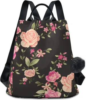 Pink Garden Roses and Petals Travel Backpack Purse for Women, Work Computer Bags Bookbag Lightweight 15.6 inch Laptop Bag School Backpack for Student Girls Casual High School College