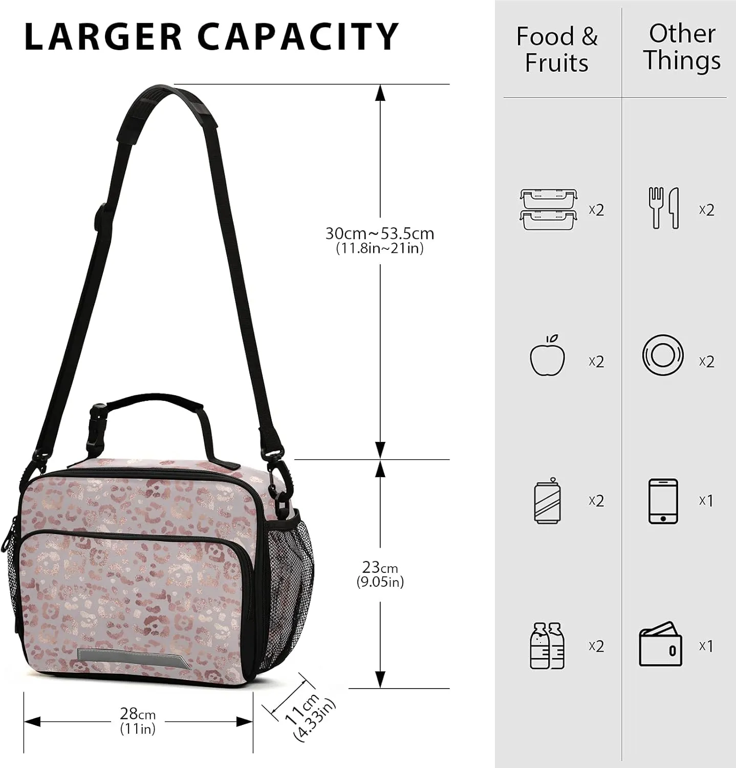 Pink Leopard Print Golden Cheetah Lunch Box for Girls Cute Lunch Bags for Women Cooler Bag Reusable Lunch Tote Bag Insulated Shoulder Bag for Work School Picnic