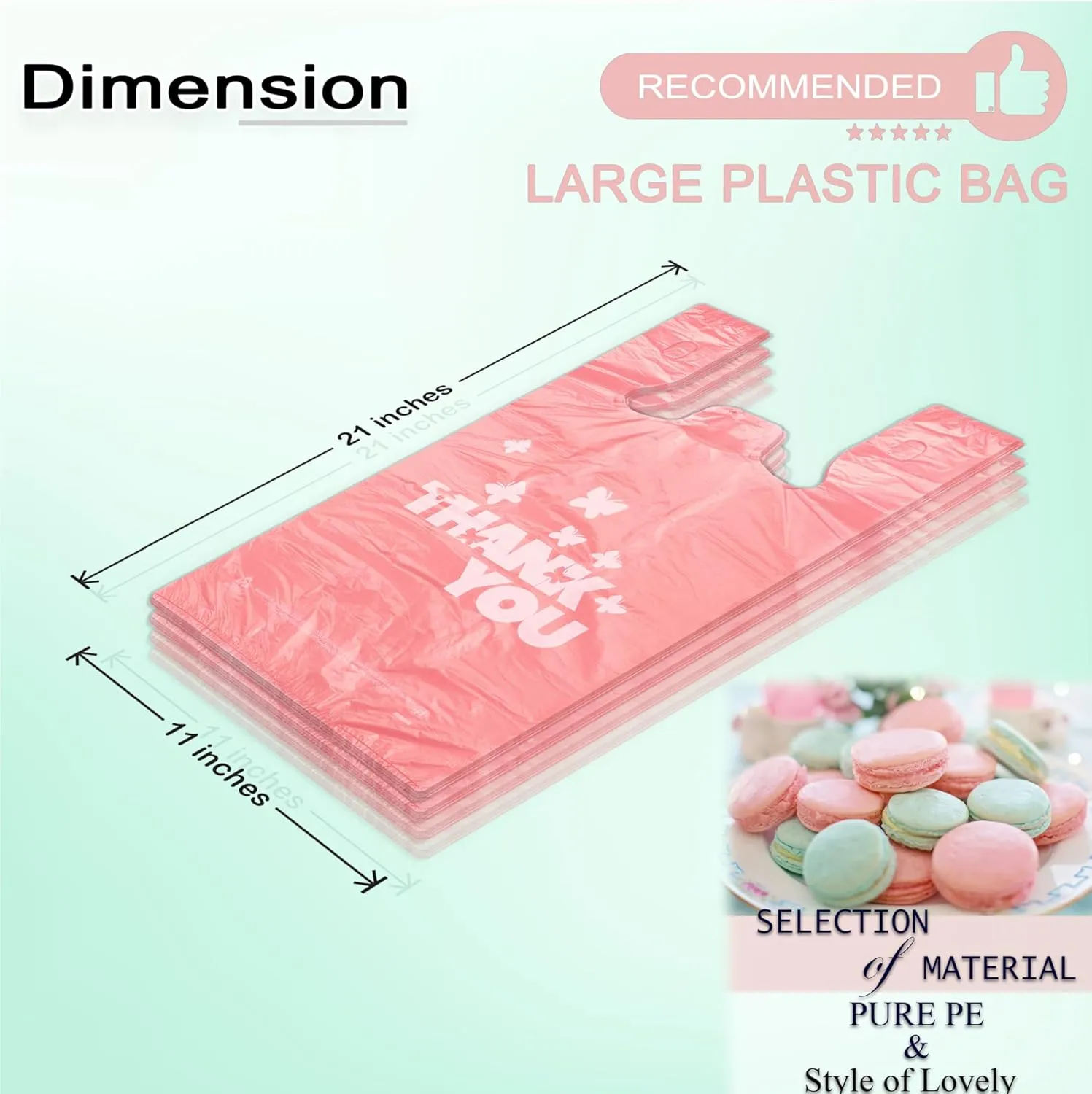 PINK Thank you bags, 100PCS T shirt bags, To Go Bags,Grocery bags, Reusable and Disposable,Perfect for Small Business,Take Out,Retails,11 inchx6 inchx21 inch(100),Large