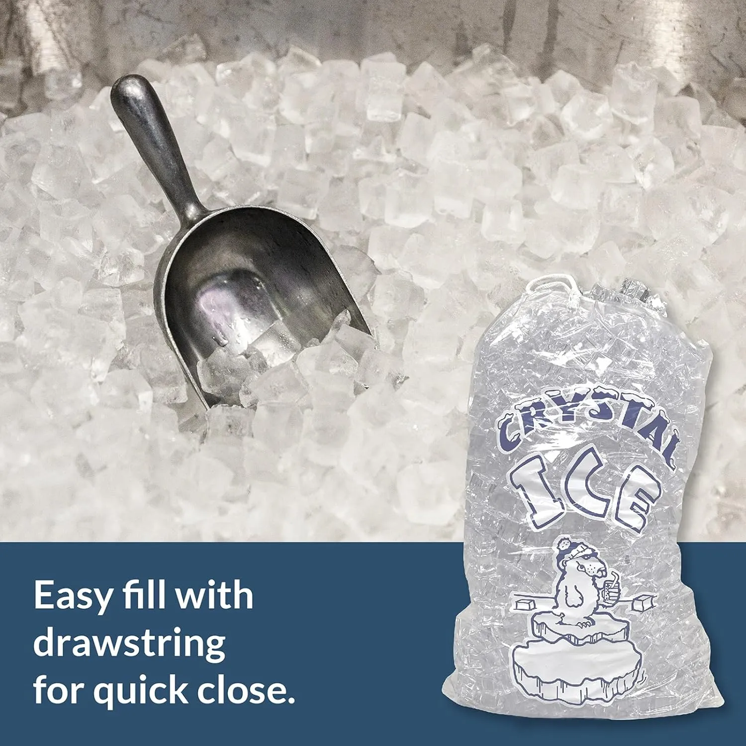 Pinnacle Mercantile 8 lb. Drawstring Ice Bags (100-Count) Heavy-Duty, Puncture-Resistant EVA | Cotton Pull Closure | Disposable, Recyclable | Portable Storage and Freezer Keeper