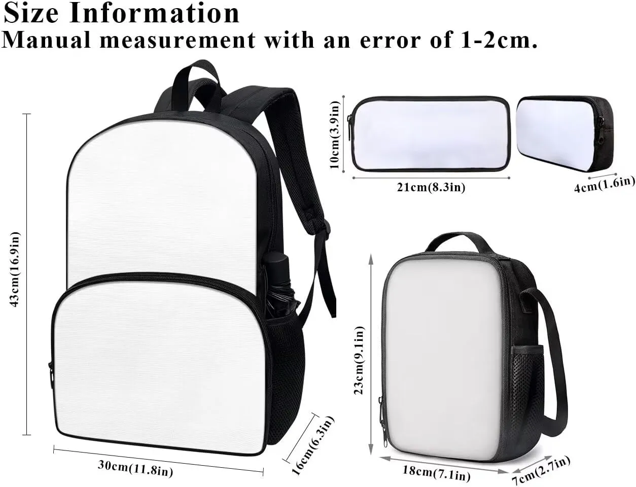 PinUp Angel Black White Musical Notation Print Cute Patterned Backpack With Pencil Bag and Lunch Bag for Boys Girls, Kids Backpacks for Elementary School with Adjustable Padded Straps