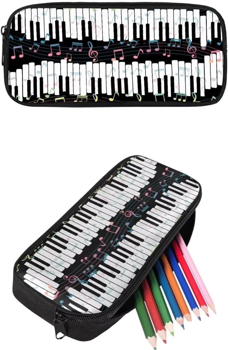 PinUp Angel Black White Piano Musical Notation Print Cute Patterned Backpack With Pencil Bag and Lunch Bag for Boys Girls, Kids Backpacks for Elementary School with Adjustable Padded Straps