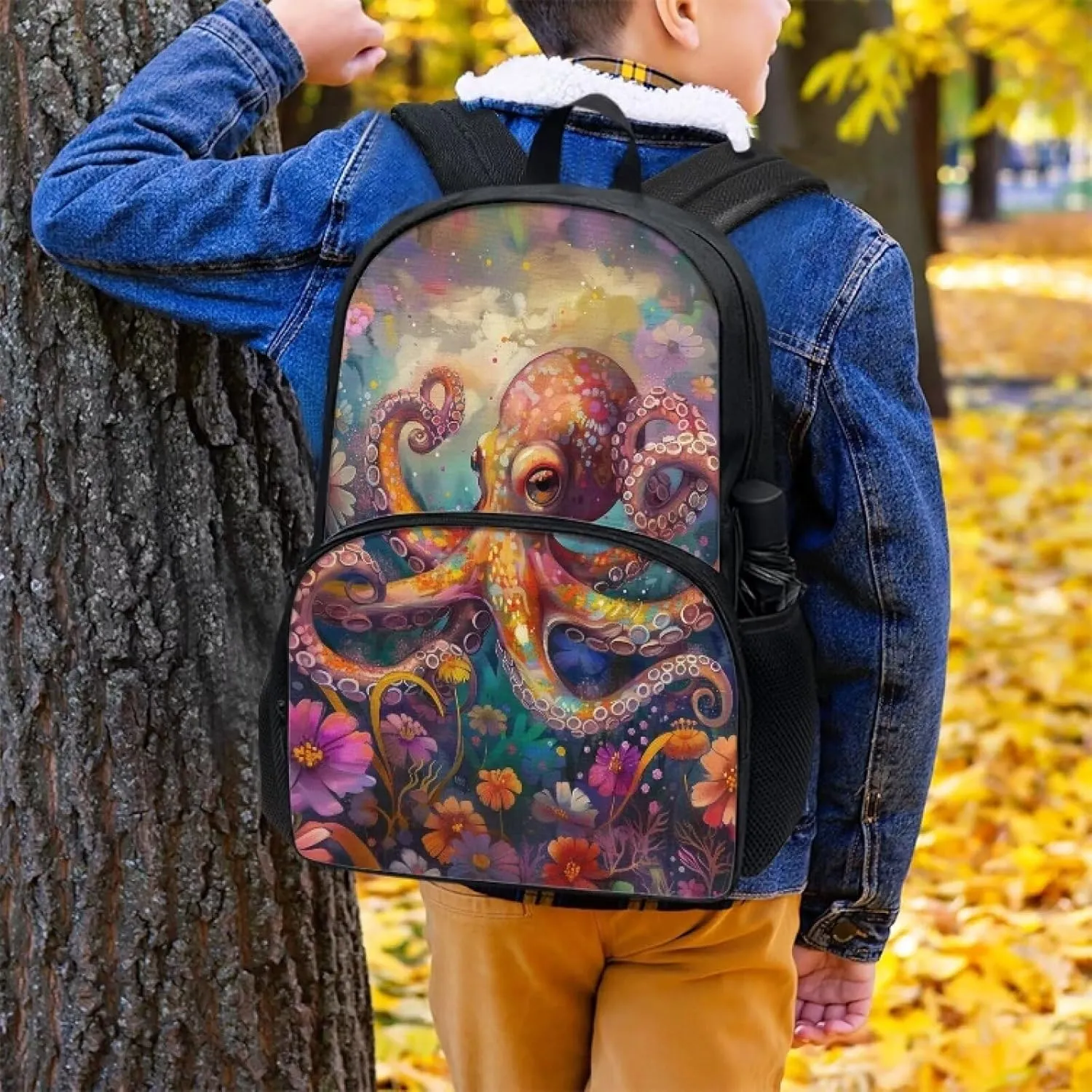 PinUp Angel Cartoon Octopus Print Kids Art Oil Painting Animal Patterned Backpack for Elementary Primary Middle School Bags for Teens Children Cute Book Bags Gifts