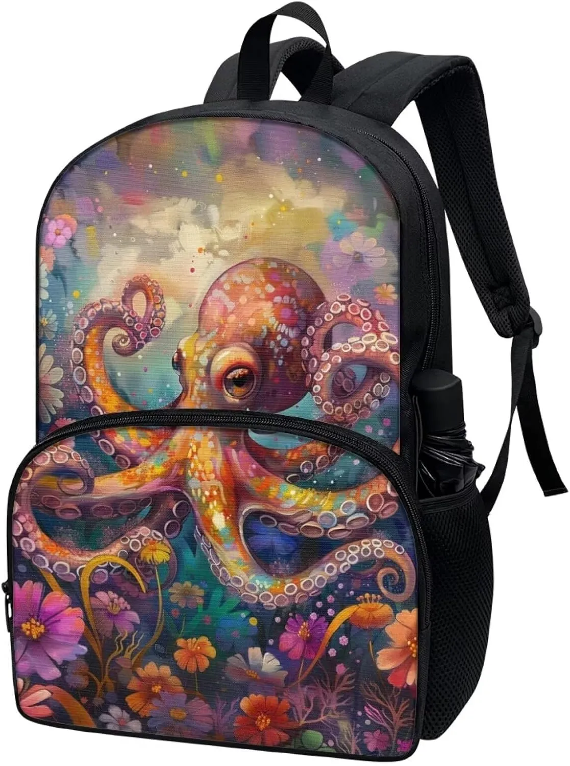 PinUp Angel Cartoon Octopus Print Kids Art Oil Painting Animal Patterned Backpack for Elementary Primary Middle School Bags for Teens Children Cute Book Bags Gifts