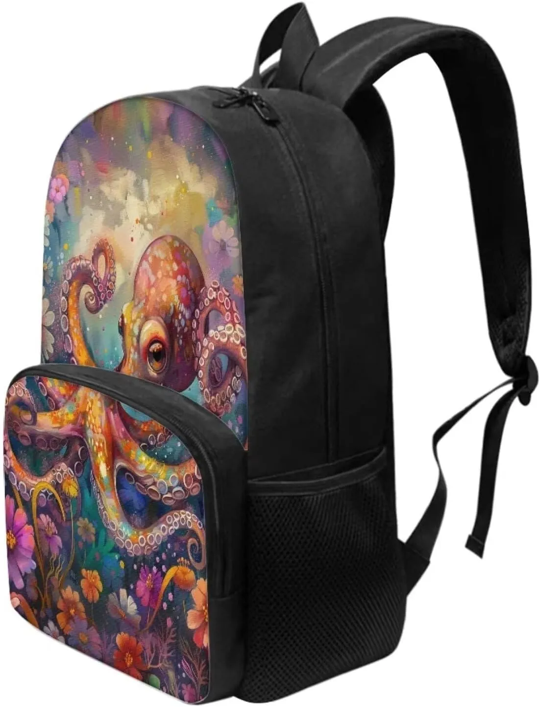 PinUp Angel Cartoon Octopus Print Kids Art Oil Painting Animal Patterned Backpack for Elementary Primary Middle School Bags for Teens Children Cute Book Bags Gifts