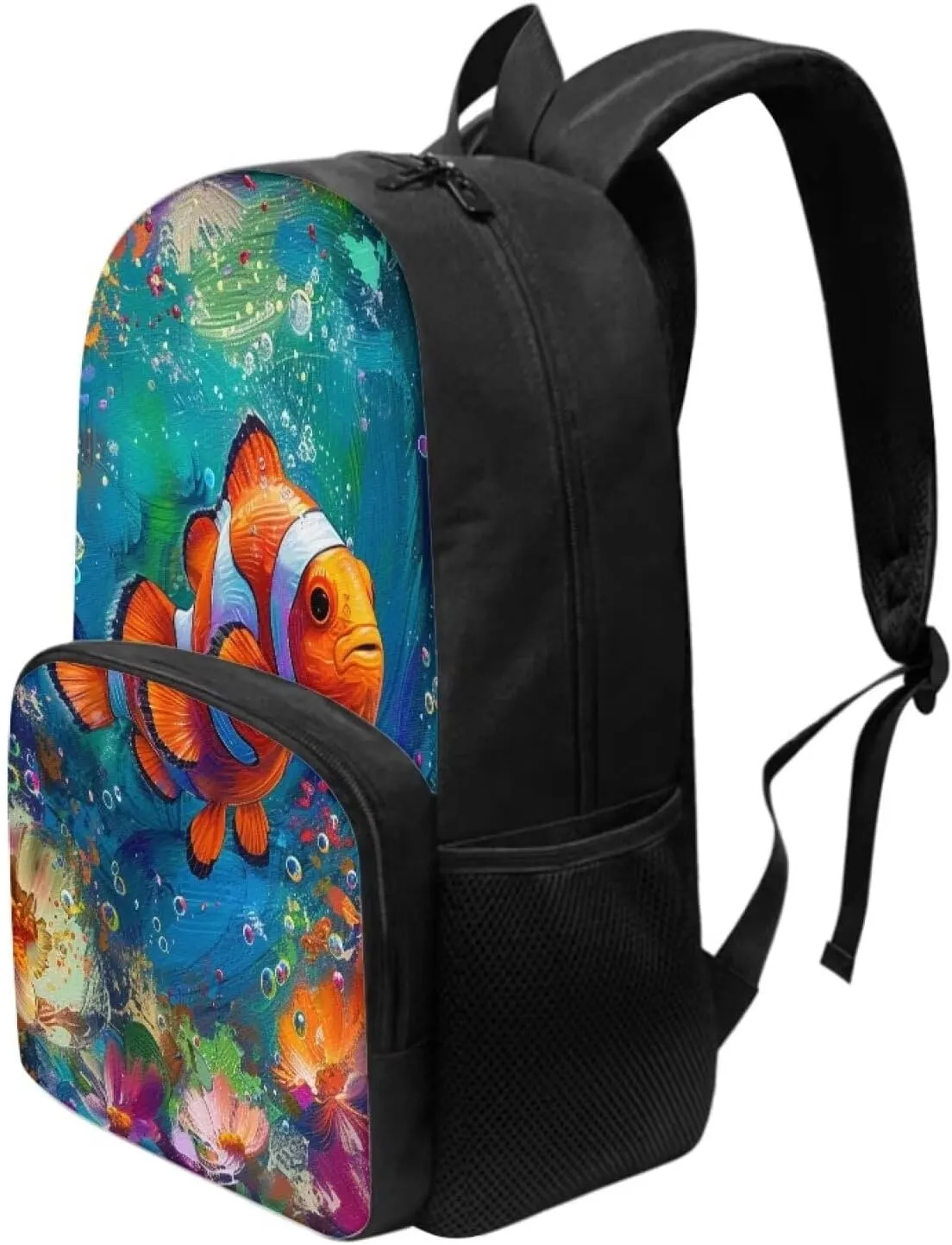 PinUp Angel Clownfish Print Kids Art Oil Painting Animal Patterned Backpack for Elementary Primary Middle School Bags for Teens Children Cute Book Bags Gifts