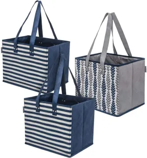 PLANET E Reusable Grocery Shopping Bags with Reinforced Bottoms: Colourful Collapsible Multipurpose Heavy Duty Daily Utility Bag (Pack of 3)