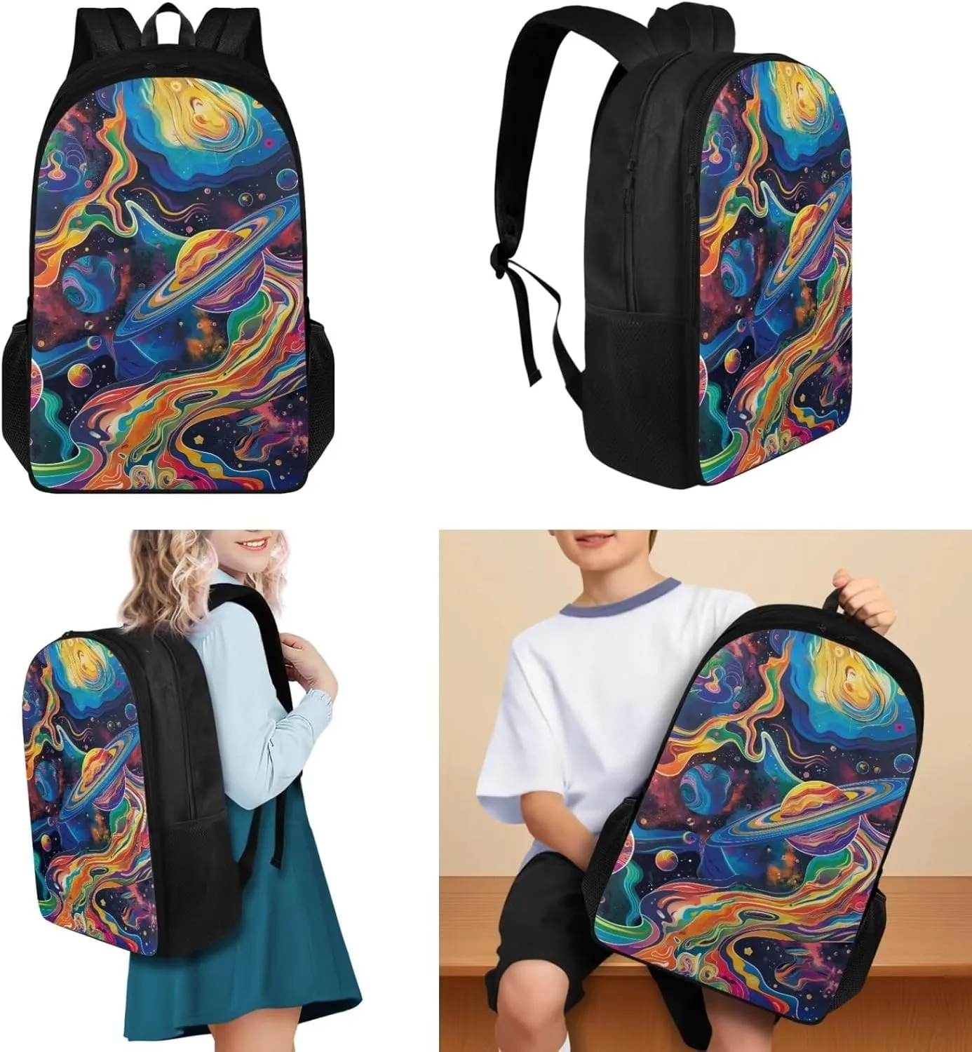 Planet Galaxy 4 Pc Backpack Set for Teen Girls Kids Bookbag Boys with Lunchbox Big Capacity Book Bags Schoolbag with Water Bottle Bag Crossbody for 1st 2nd 3rd 4th 5th Grade