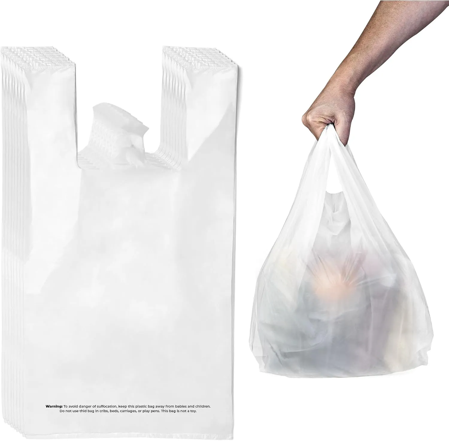 Plastic Bag with Handles | T Shirt | Shopping Bag for Small Business | Recyclable Plastic Grocery Bags | To Go for Food, Groceries & Restaurants | 21" x 11.5", 100-Pack | KitchenDine (100)