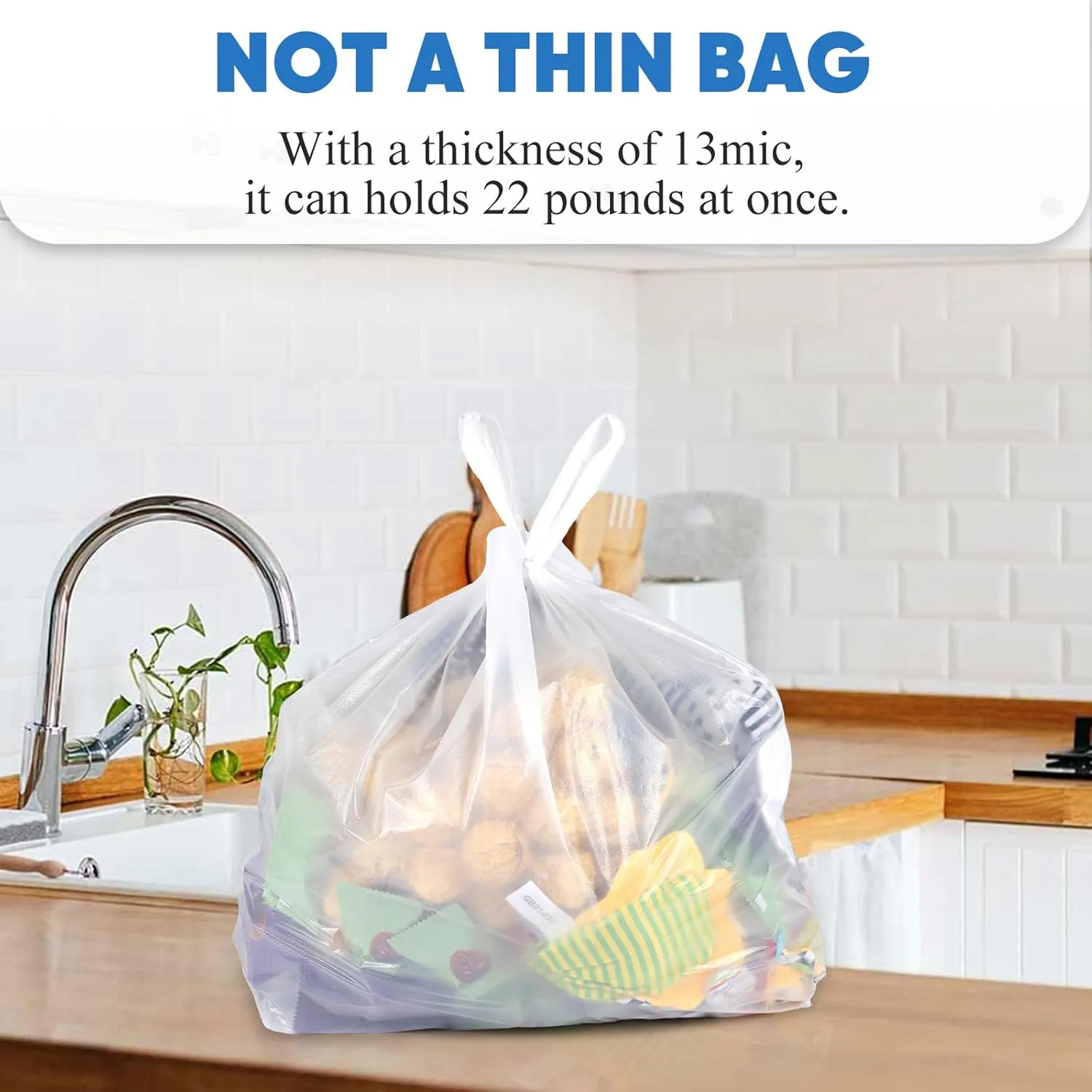 Plastic Bags, 300 Count T Shirt Bags, Plastic Bags With Handles For Shopping, Plastic Grocery Bags, Plastic Bags For Small Business (11"x 6"x 21"), Recyclable White Plastic Bag