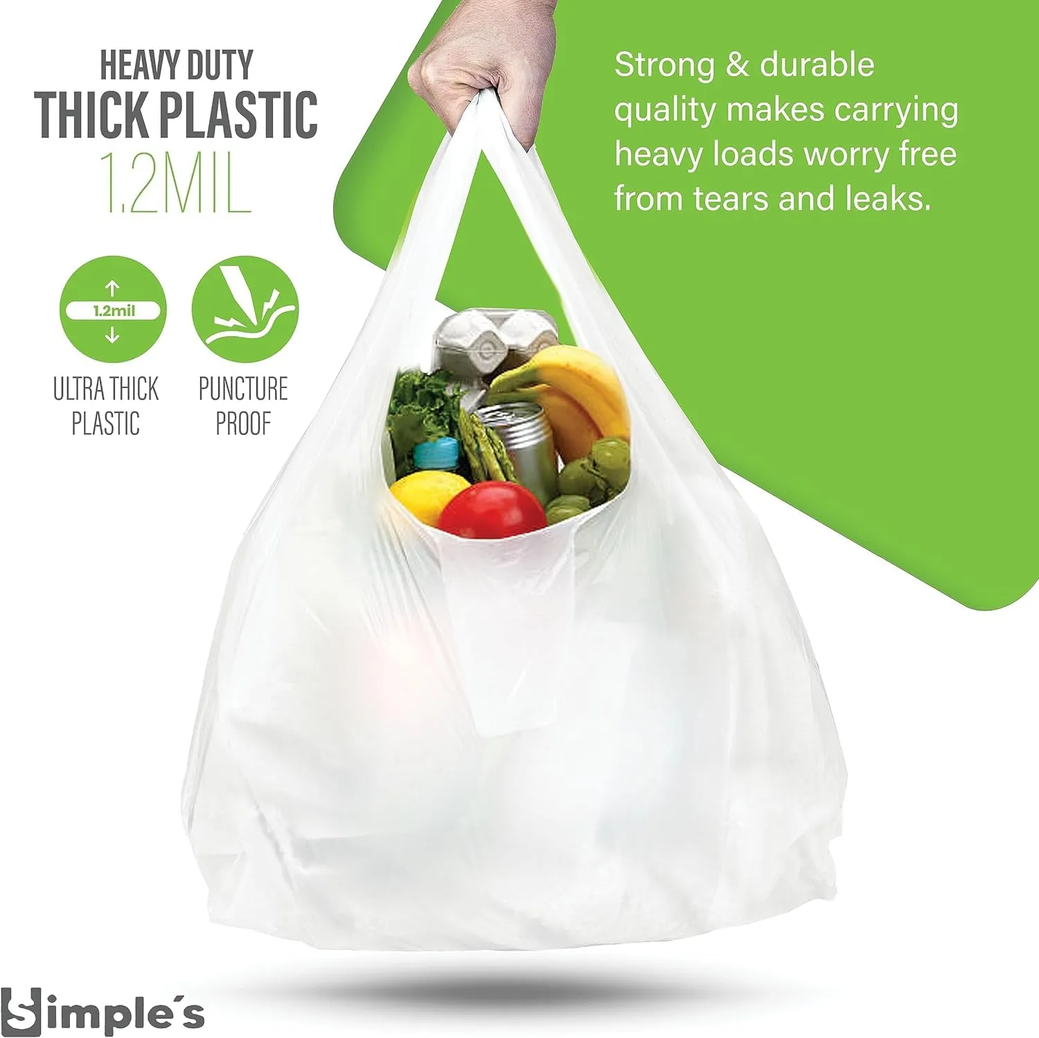 Plastic Bags with Handles For Small Business,(3 Pack With 50 Bags Each) Shopping Bag, Plastic Bags Grocery, plastic T Shirts Bags, Bag Dispenser Roll - Measures 12"x7"x22", 1.2 Mil Thickness
