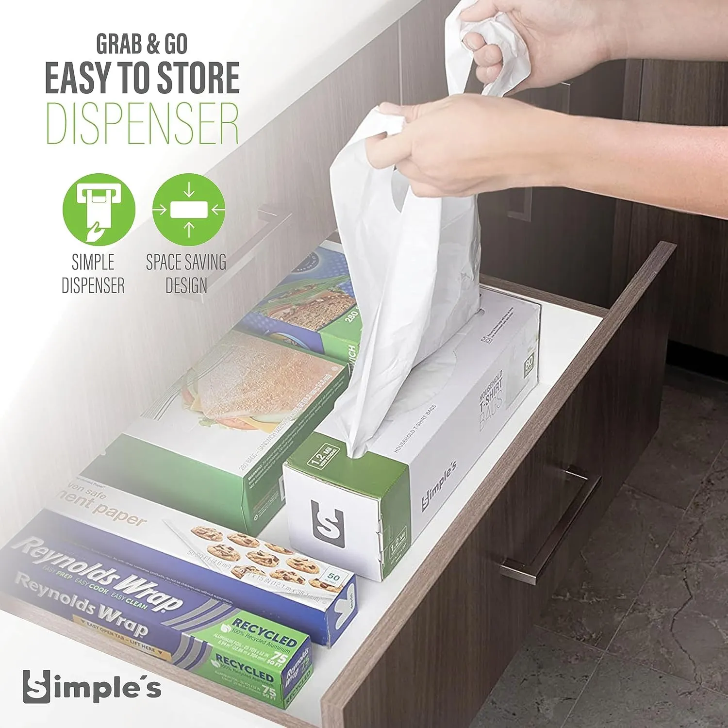 Plastic Bags with Handles For Small Business,(3 Pack With 50 Bags Each) Shopping Bag, Plastic Bags Grocery, plastic T Shirts Bags, Bag Dispenser Roll - Measures 12"x7"x22", 1.2 Mil Thickness