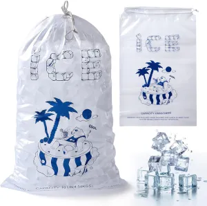 Plastic Ice Bags 10 lb with Drawstring, 50 Pack Reusable Ice Cube Bags, 12 x 21 Inch Heavy-Duty Ice Bags for Ice Machines, Ice Storage Bags with Plastic Drawstring for Freezer Keeper(2 Mils Thickness)