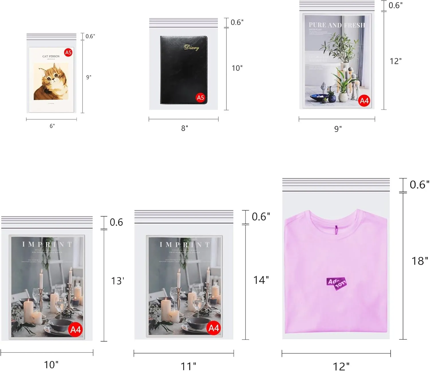 Plastic Reclosable Seal Poly Bags 100pcs 9 x 12" Clear Zipper Bags Resealable Storage Bags for T-shirt Prints Brochure Gift Craft Cookies Shipping 10 Sizes to Choose from