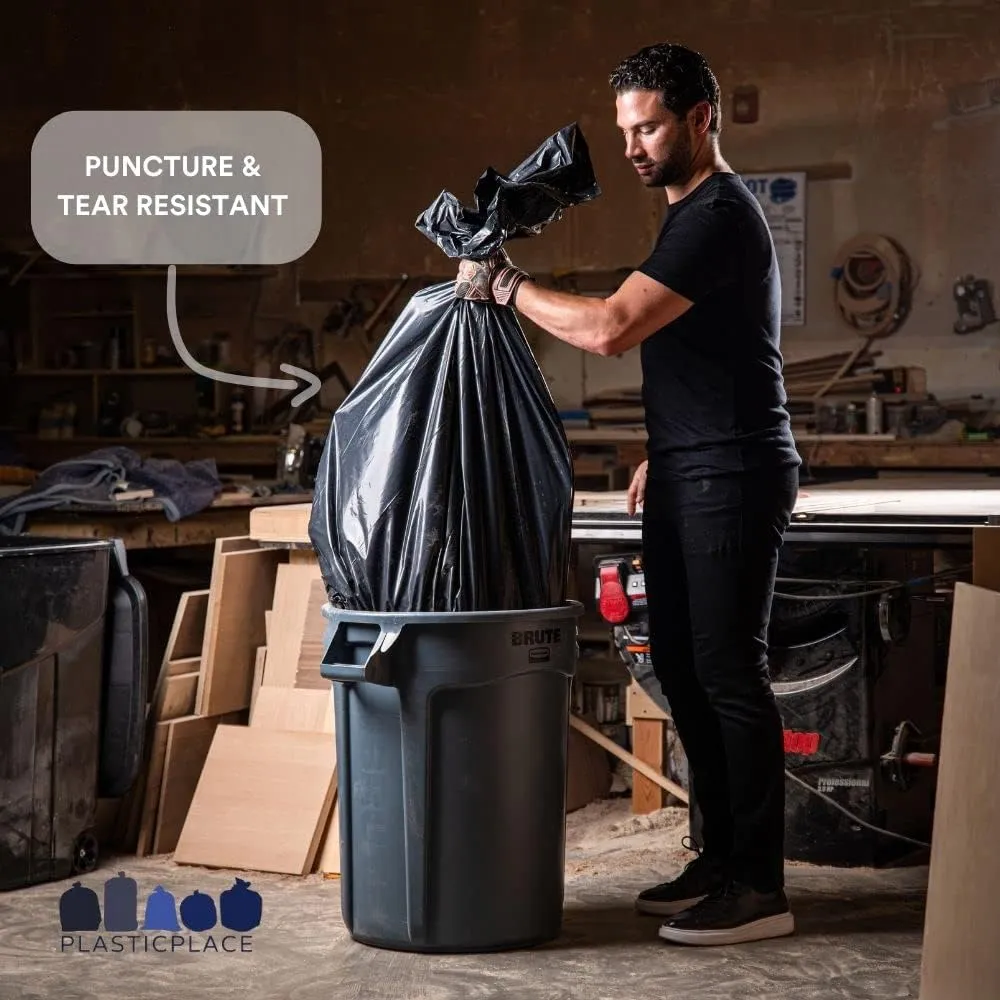 Plasticplace 33 Gallon Trash Bags │ 2.0 Mil Equiv.│ Black Eco-friendly Garbage Can Liners │ 33" x 39" (100 Count)