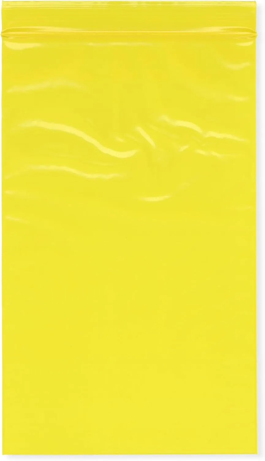 Plymor 5" x 8" (Pack of 100), Yellow 2 Mil Zipper Reclosable Plastic Bags