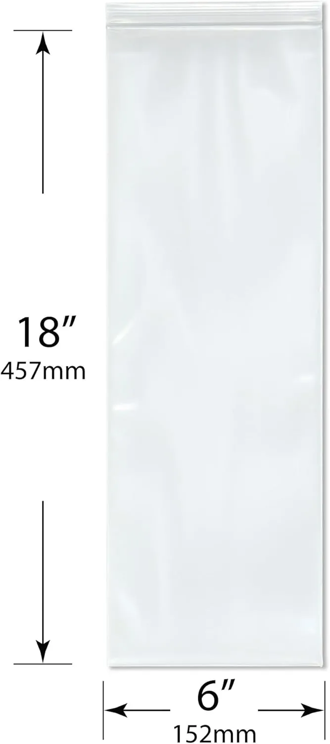 Plymor 6" x 18" (Pack of 50), 6 Mil Industrial Duty Zipper Reclosable Plastic Bags