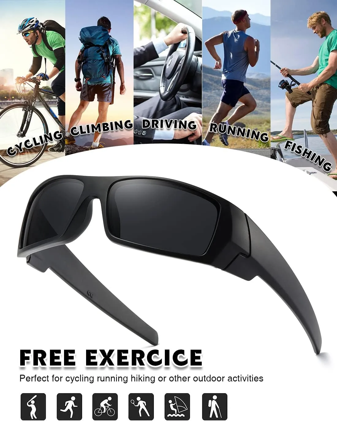 Polarized Sunglasses Men Womens Trendy Retro Sports Rectangular Wrap Around Vintage Shot Shield