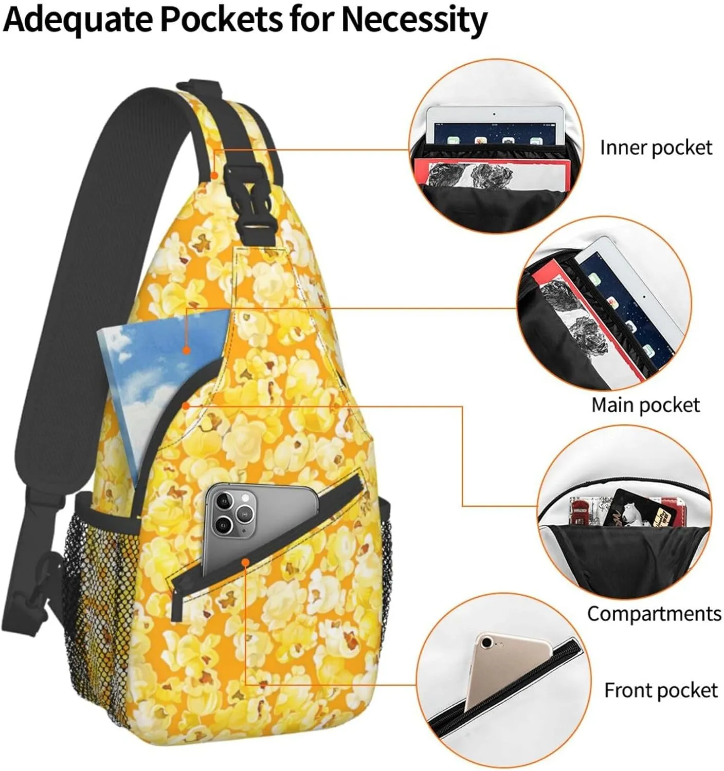 Popcorn Sling Backpack Chest Bag Crossbody Shoulder Bag Gym Cycling Travel Hiking Daypack For Men Women