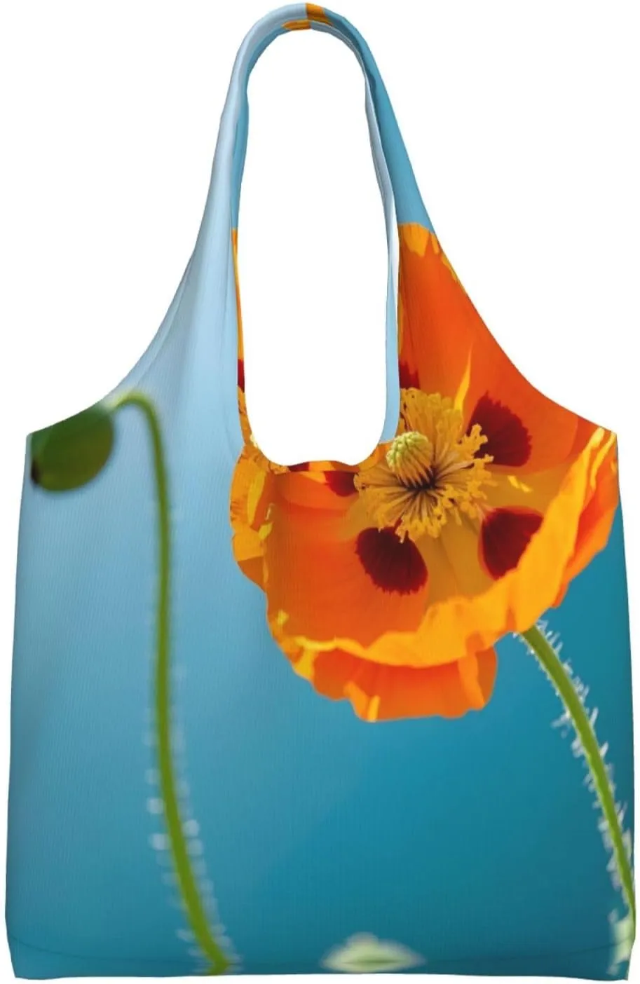 Poppy Flowers Vivid Petals Print Women's Canvas Handbag,Sturdy Cotton Handbag With Patterned Shoulder Bag