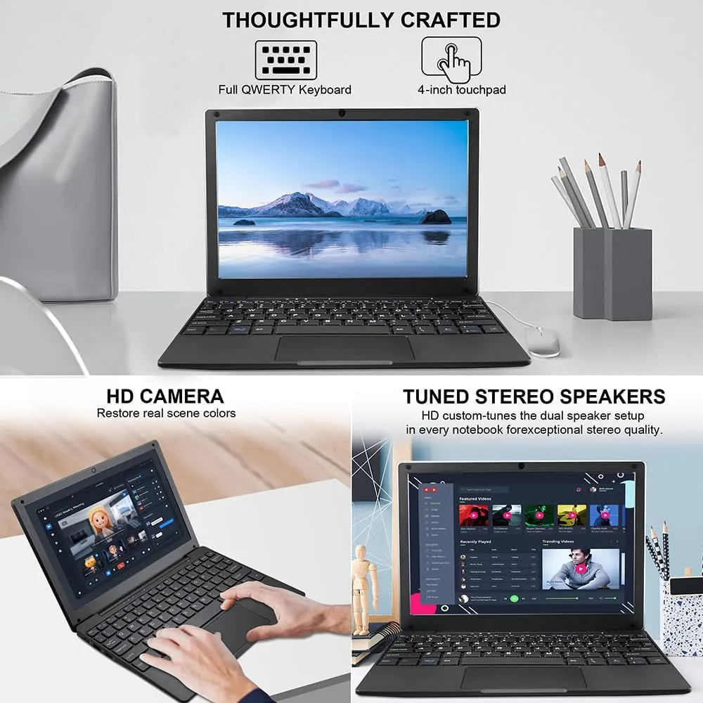 Portable Mini Education Laptop Computer with in tel Celeron N4020 CPU 8GB RAM 128GB SSD HD IPS Screen, Laptop Computer for Learning, Office Work (Black, 8GB 128GB)