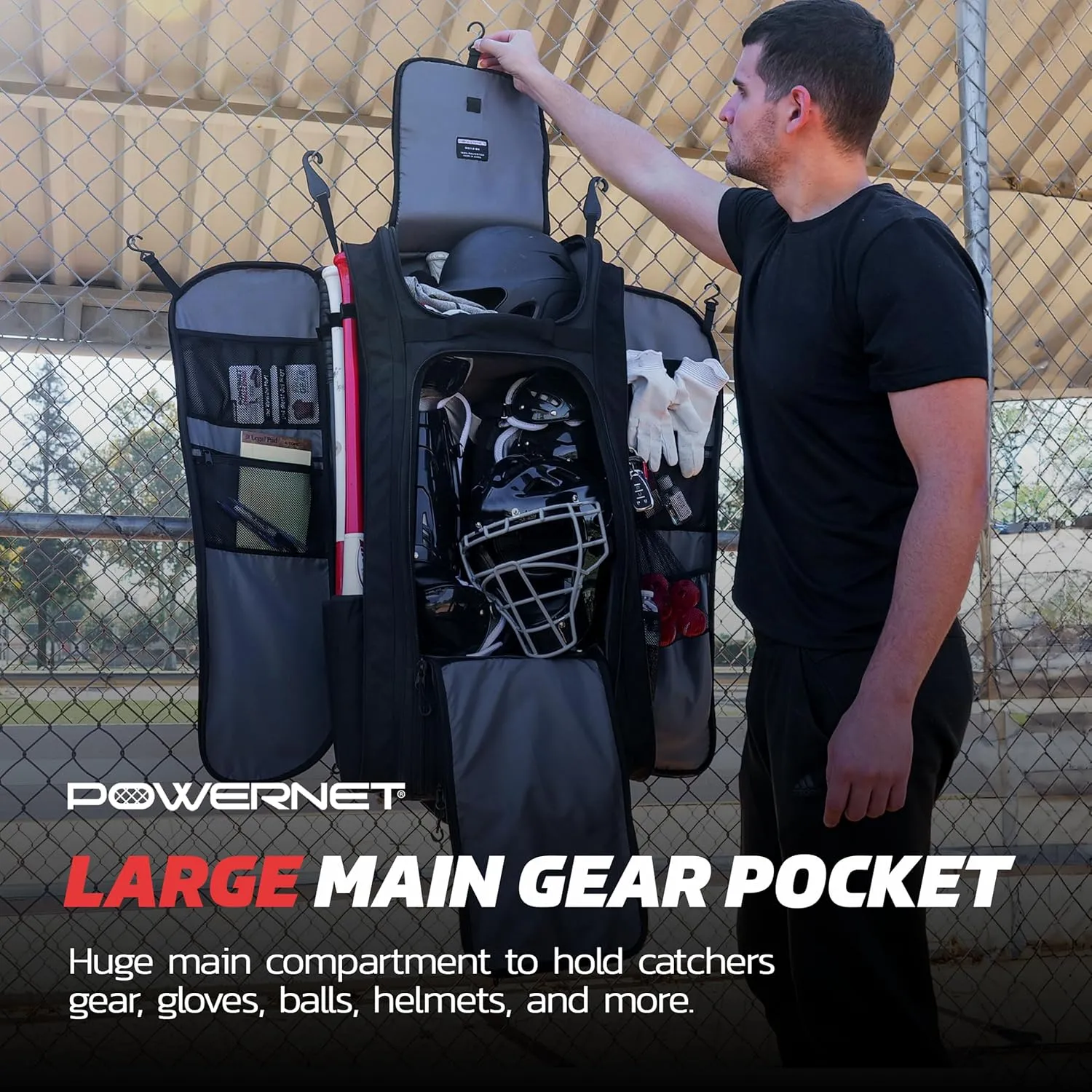 PowerNet Baseball Bag, Travel Bag for Softball Baseball Accessories & Baseball Gear, Fits Baseball Glove, Bat, Helmet, Batting Gloves & Catchers Gear