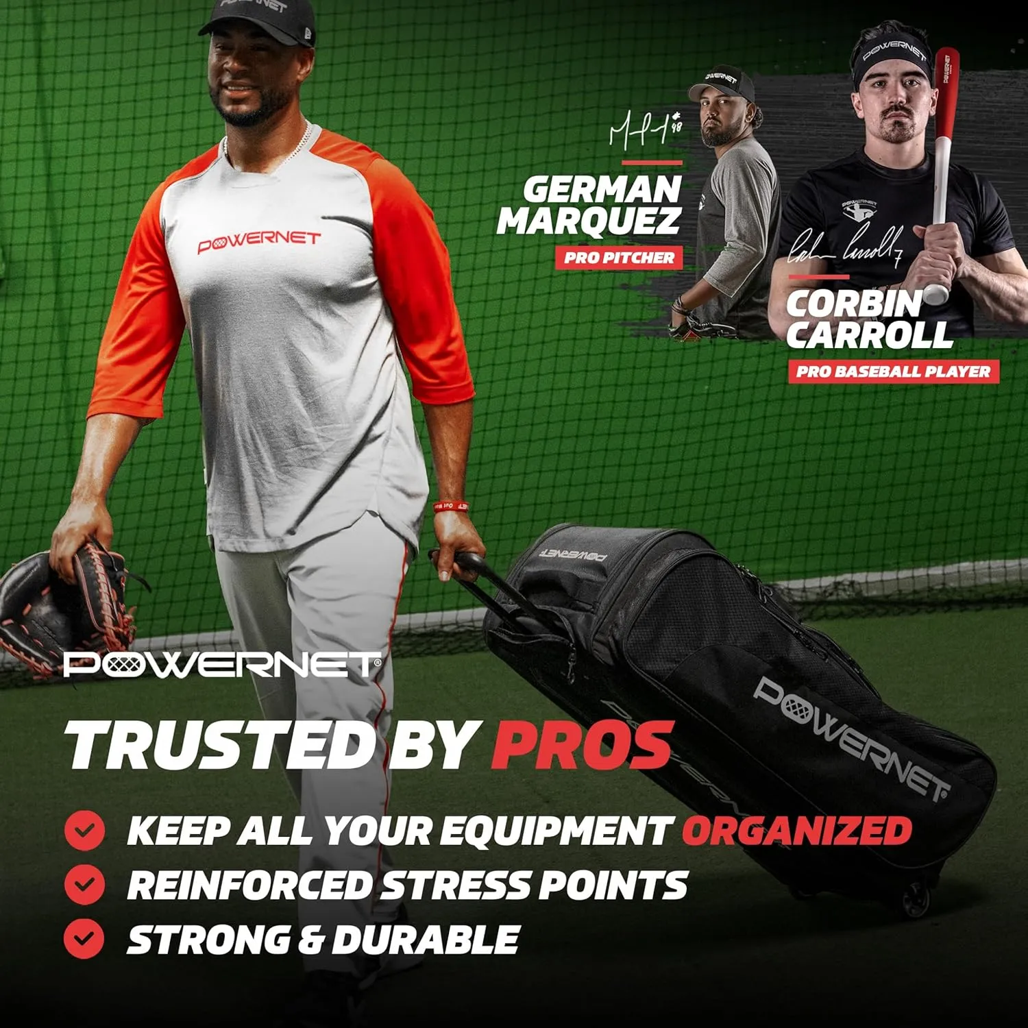 PowerNet Baseball Bag, Travel Bag for Softball Baseball Accessories & Baseball Gear, Fits Baseball Glove, Bat, Helmet, Batting Gloves & Catchers Gear