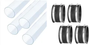 POWERTEC 70272-P4 Clear PVC Pipe 4" x 36" Long, 4PK, Rigid Plastic Tubing for Dust Collection Hose & Fittings & 70149-P4 Dust Control Flex Cuff with Steel Clamps, 4-Inch, 4PK