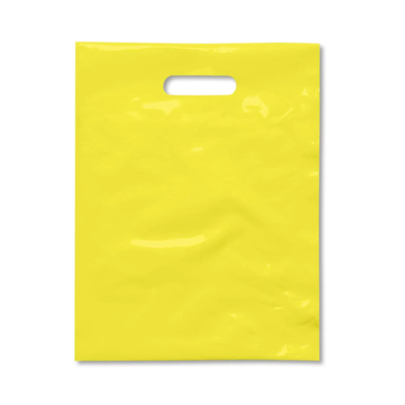 Practicon Plastic Merchandise Bag with Die Cut Handle, 9" x 12" Size, 2 Mil Bag, 100 Pack, Yellow