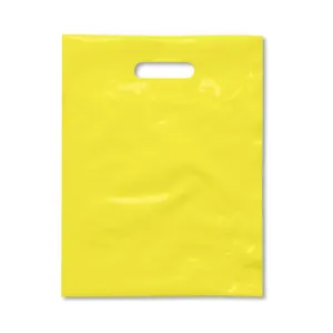 Practicon Plastic Merchandise Bag with Die Cut Handle, 9" x 12" Size, 2 Mil Bag, 100 Pack, Yellow