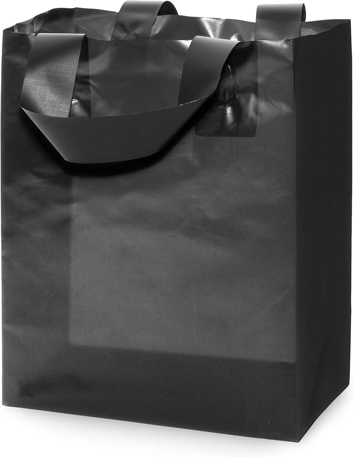 Prime Line Packaging Frosted Plastic Shopping Bags with Handles, Black Gift Tote for Merchandise, Retail, Boutiques, Parties, Events, 8x4x10 100 Pack
