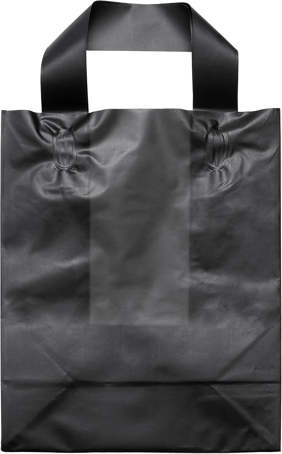Prime Line Packaging Frosted Plastic Shopping Bags with Handles, Black Gift Tote for Merchandise, Retail, Boutiques, Parties, Events, 8x4x10 100 Pack