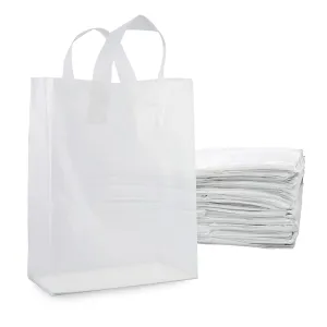 Prime Line Packaging Plastic Gift Bags with Handles, Clear Tote for Shopping, Small Business, Frosted Boutiques Supply, Retail, Bulk, 10x5x13 50 Pack