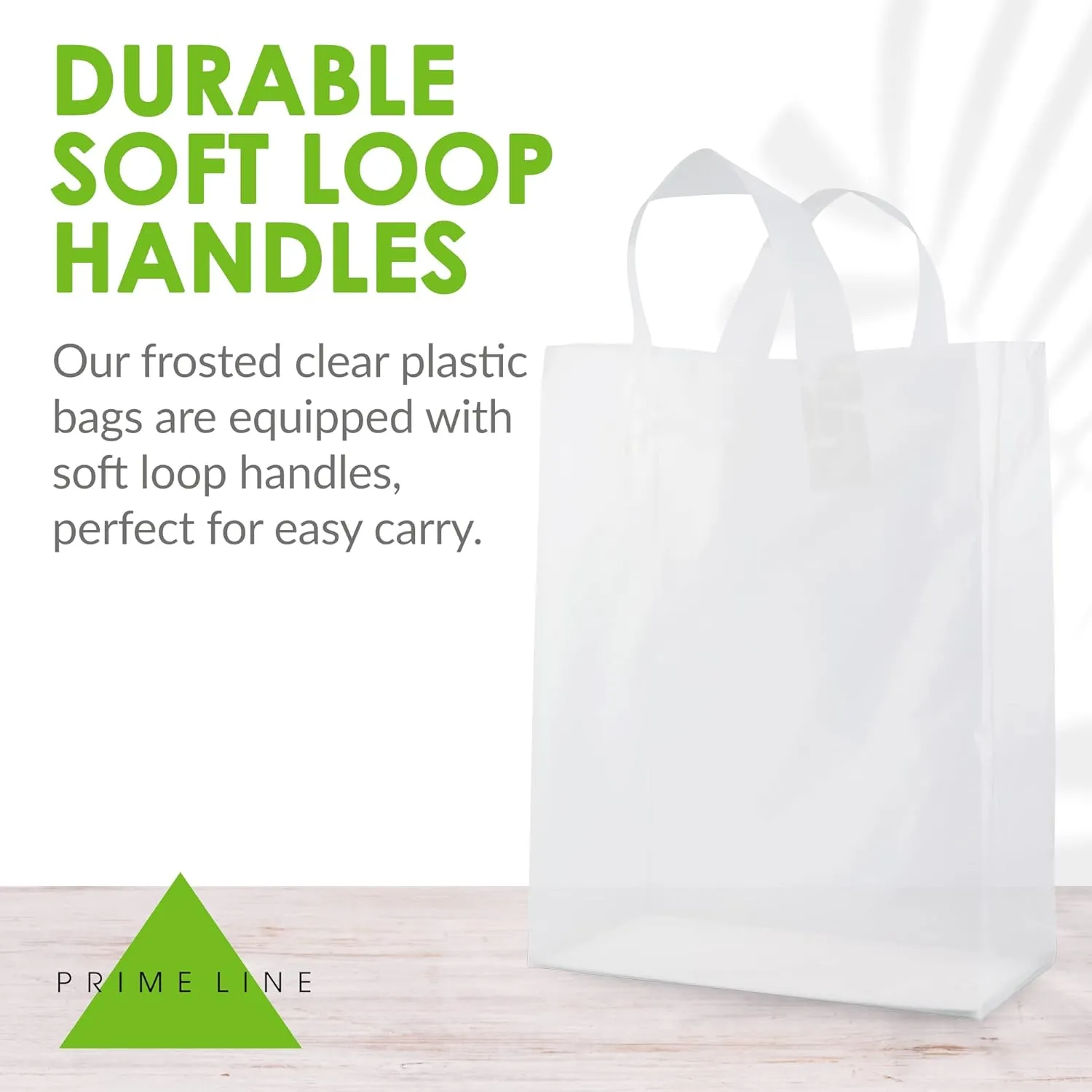 Prime Line Packaging Plastic Gift Bags with Handles, Clear Tote for Shopping, Small Business, Frosted Boutiques Supply, Retail, Bulk, 10x5x13 50 Pack