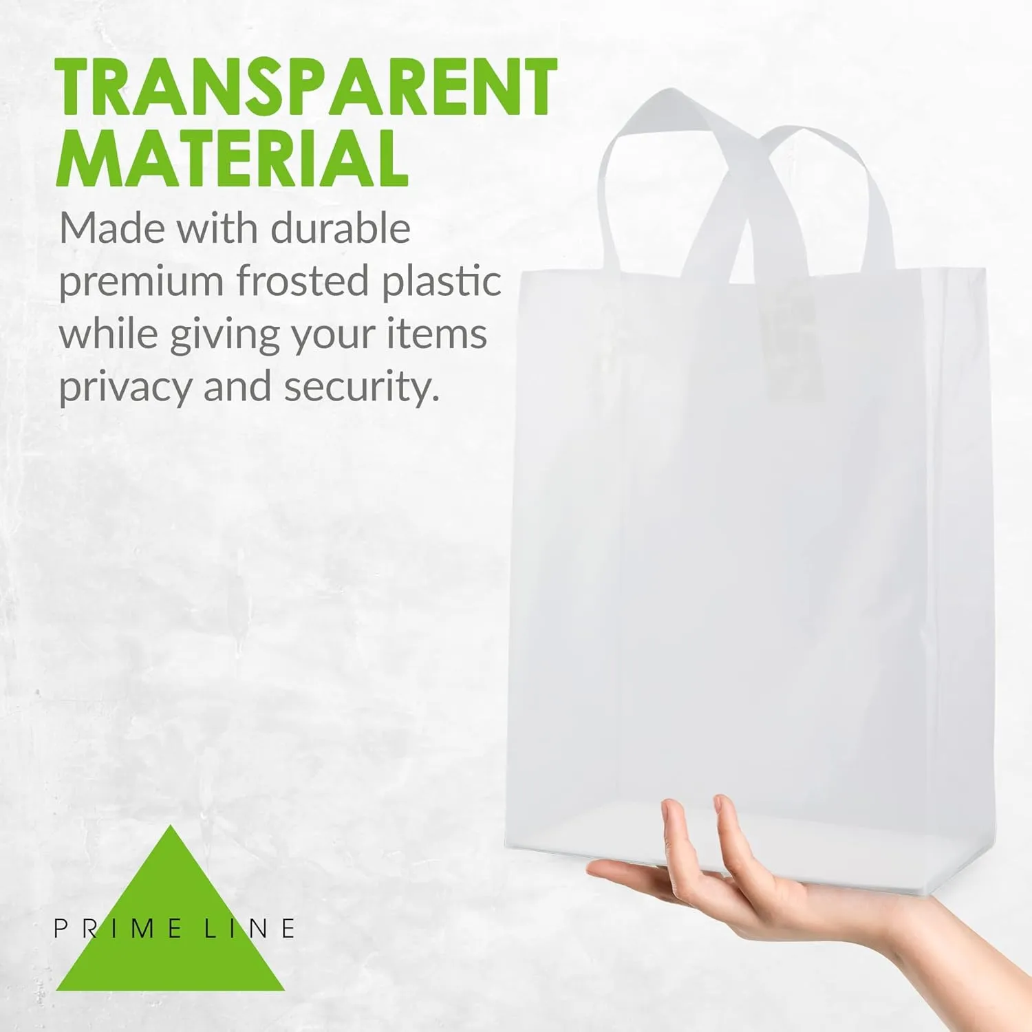 Prime Line Packaging Plastic Gift Bags with Handles, Clear Tote for Shopping, Small Business, Frosted Boutiques Supply, Retail, Bulk, 10x5x13 50 Pack