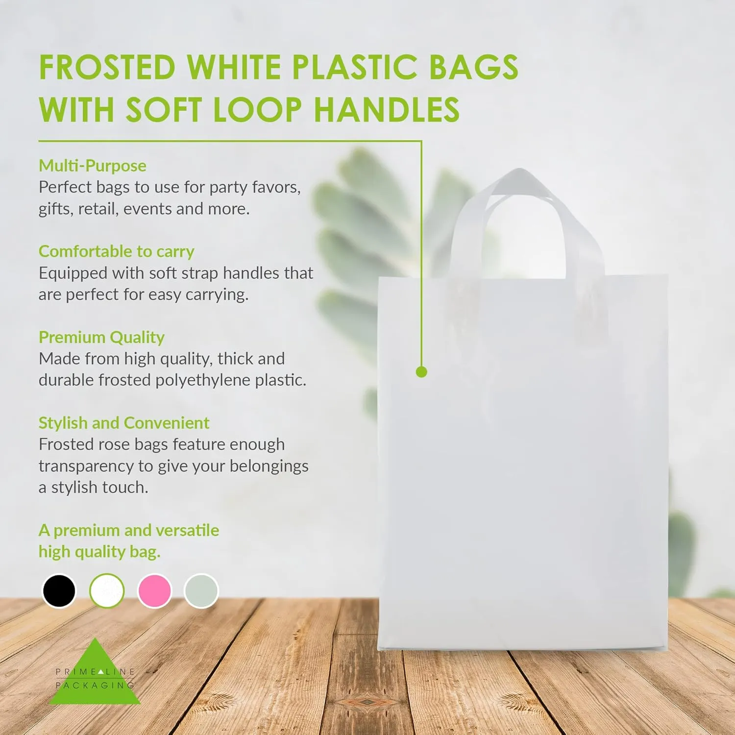 Prime Line Packaging Plastic Gift Bags with Handles, Clear Tote for Shopping, Small Business, Frosted Boutiques Supply, Retail, Bulk, 10x5x13 50 Pack