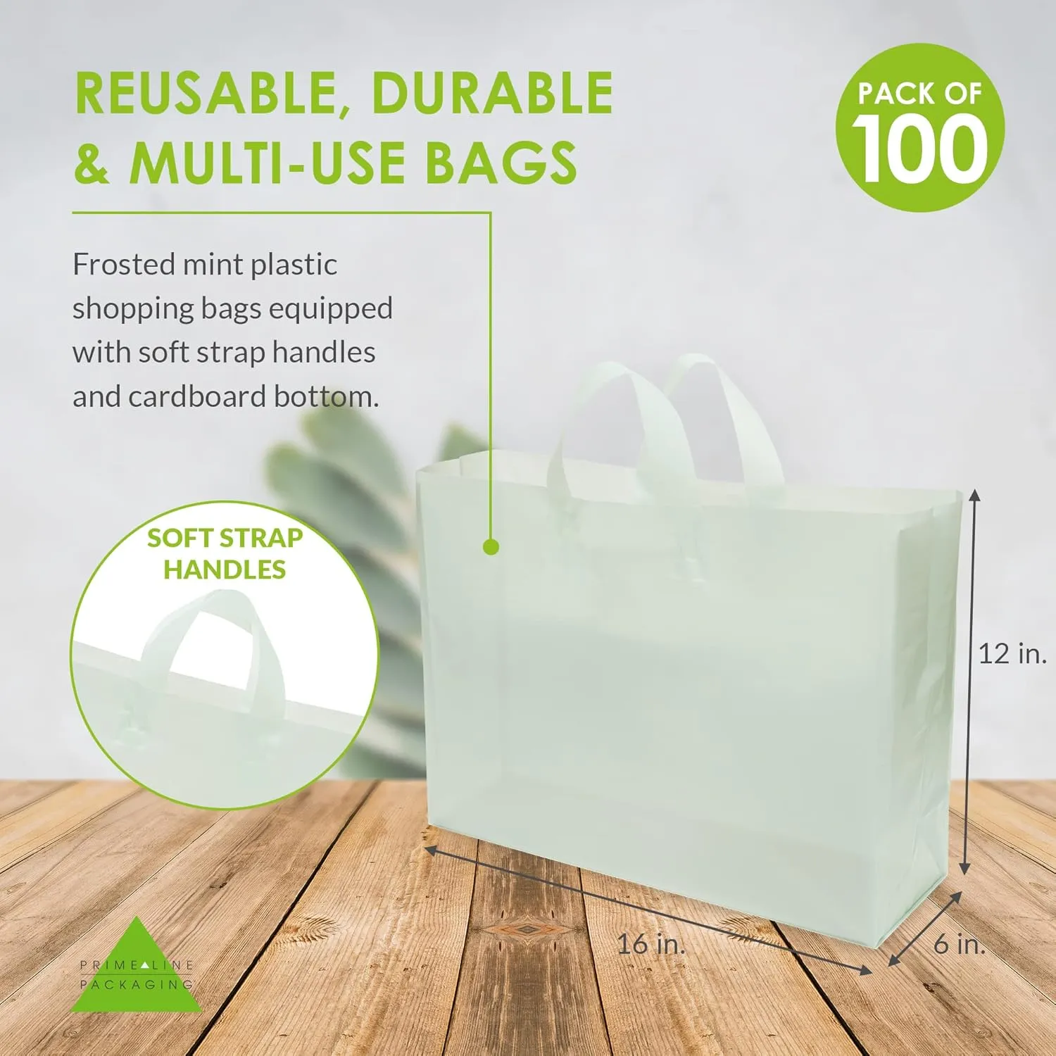 Prime Line Packaging Plastic Shopping Bags, Plastic Tote with Handles for Small Business, Boutiques, Merchandise, Retail, Teal, Bulk, 16x6x12 100 Pack