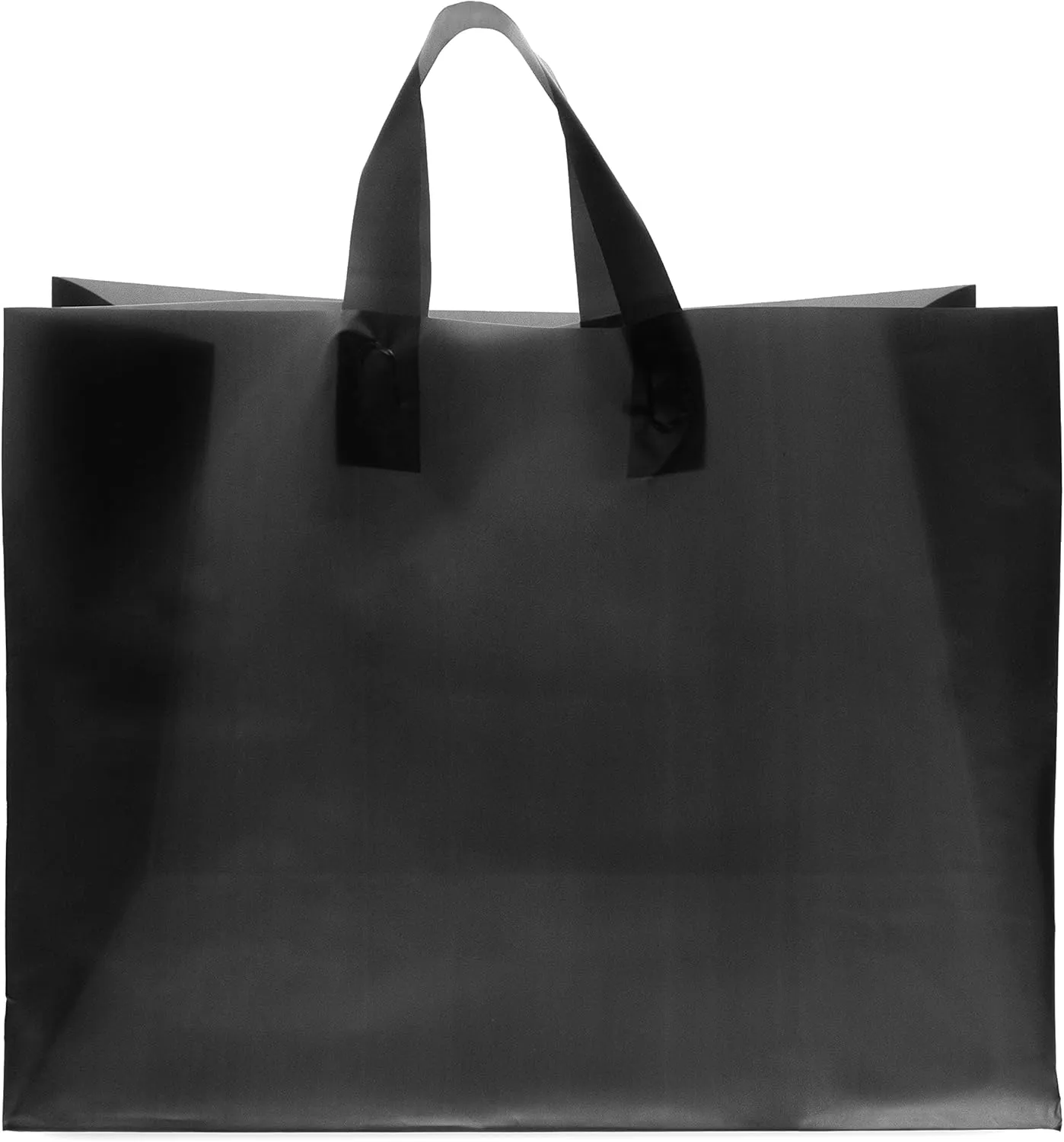 Prime Line Packaging Plastic Shopping Bags with Handles for Small Business, Black Frosted Tote, Merchandise, Retail, Boutiques, Bulk 16x6x12 50 Pack