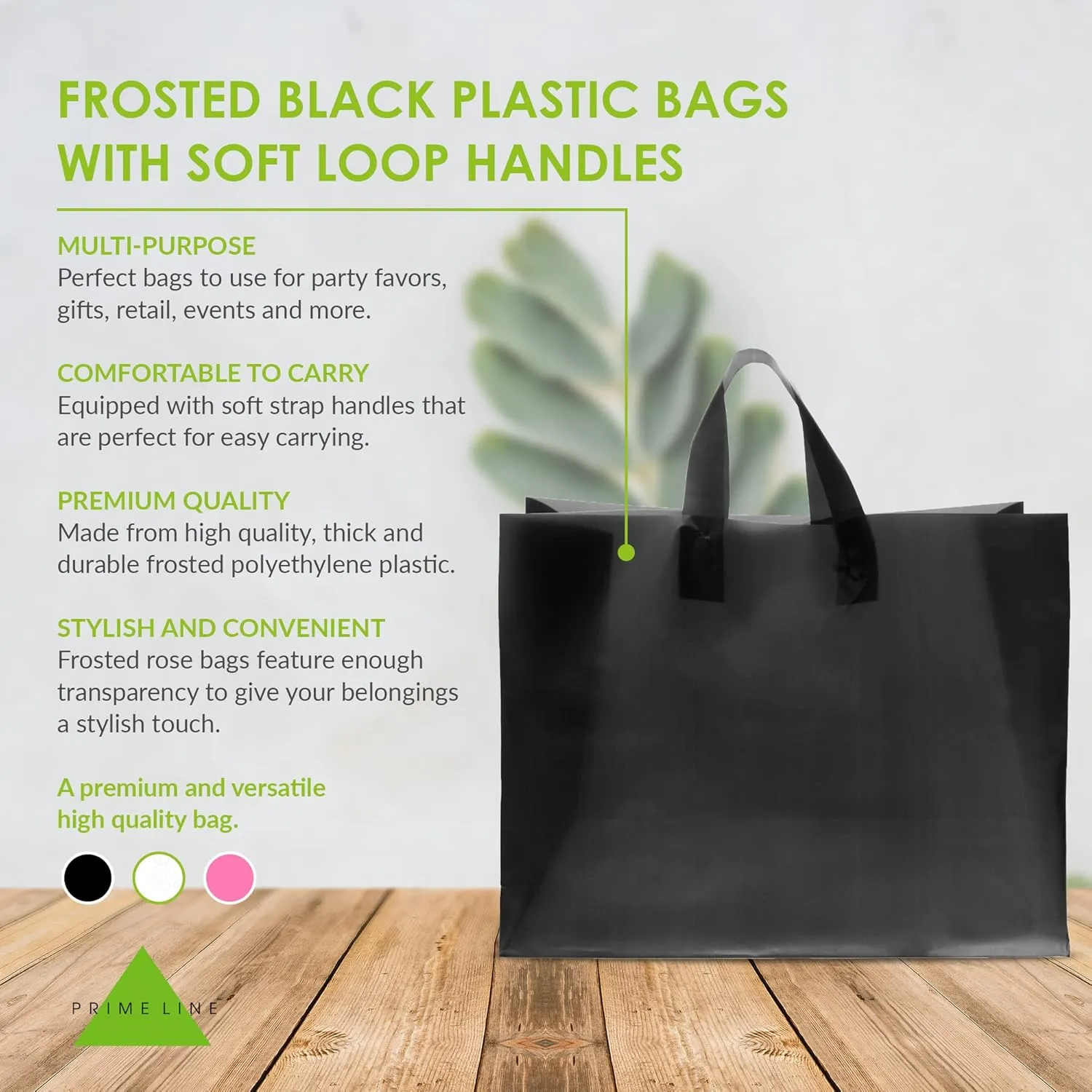 Prime Line Packaging Plastic Shopping Bags with Handles for Small Business, Black Frosted Tote, Merchandise, Retail, Boutiques, Bulk 16x6x12 50 Pack
