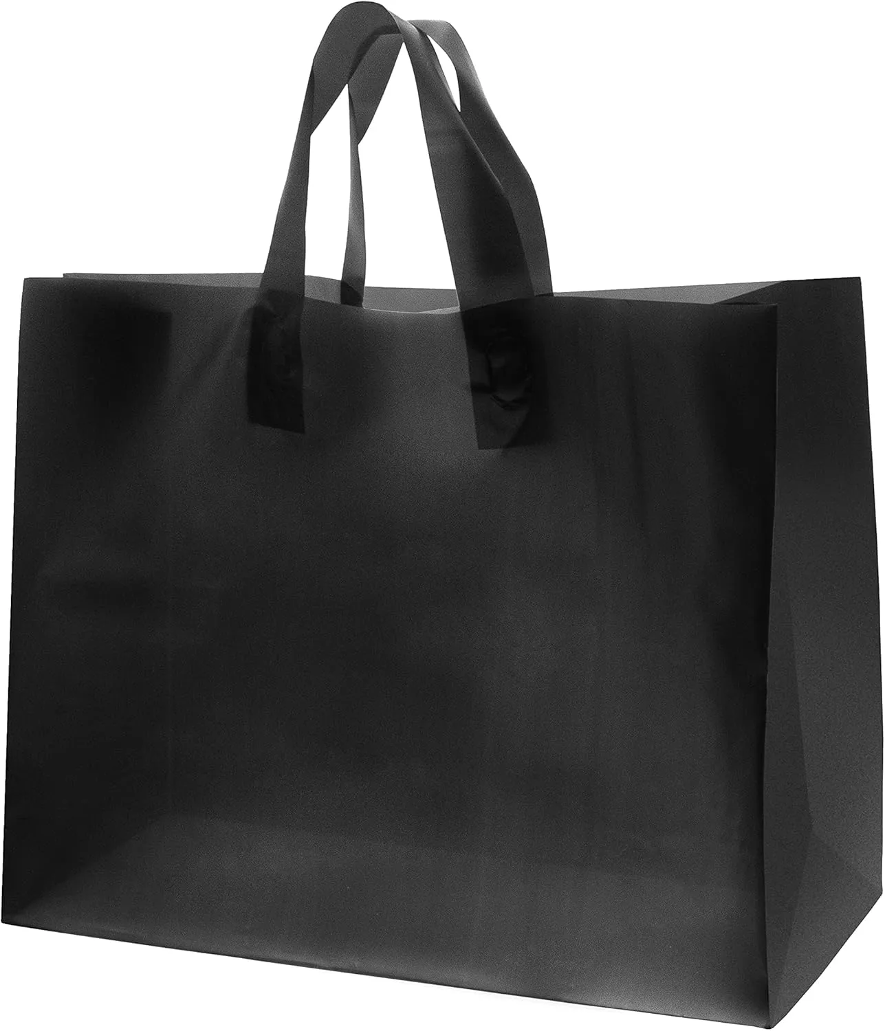 Prime Line Packaging Plastic Shopping Bags with Handles for Small Business, Black Frosted Tote, Merchandise, Retail, Boutiques, Bulk 16x6x12 50 Pack