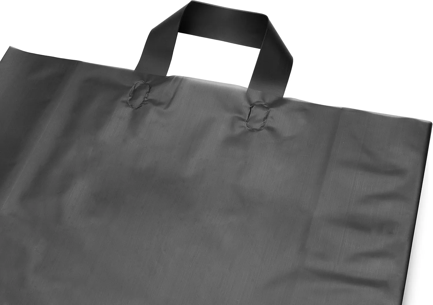 Prime Line Packaging Plastic Shopping Bags with Handles for Small Business, Black Frosted Tote, Merchandise, Retail, Boutiques, Bulk 16x6x12 50 Pack