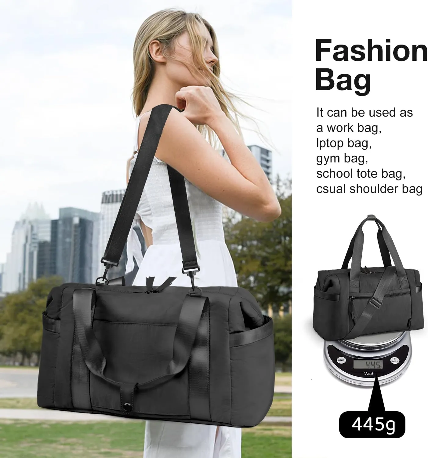 Prite Travel Duffle Bag for Women, Large Carry on Tote, Gym Handbag with Trolley Sleeve