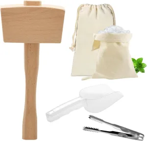 Professional Lewis Bags and Ice Mallet Set - Reusable Canvas Crushed Ice Crushing Bags with Wooden Mallet for Bartender Kit & Bar Tools Kitchen Accessory