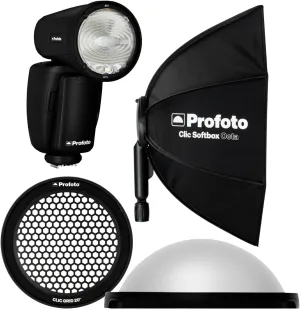 Profoto A10 AirTTL-C Studio Light for Canon - Premium Wireless Photography Lighting for Professional Photographers - Compact Design, AirTTL Compatibility Bundle with Softbox, Dome and Grid (4 Items)