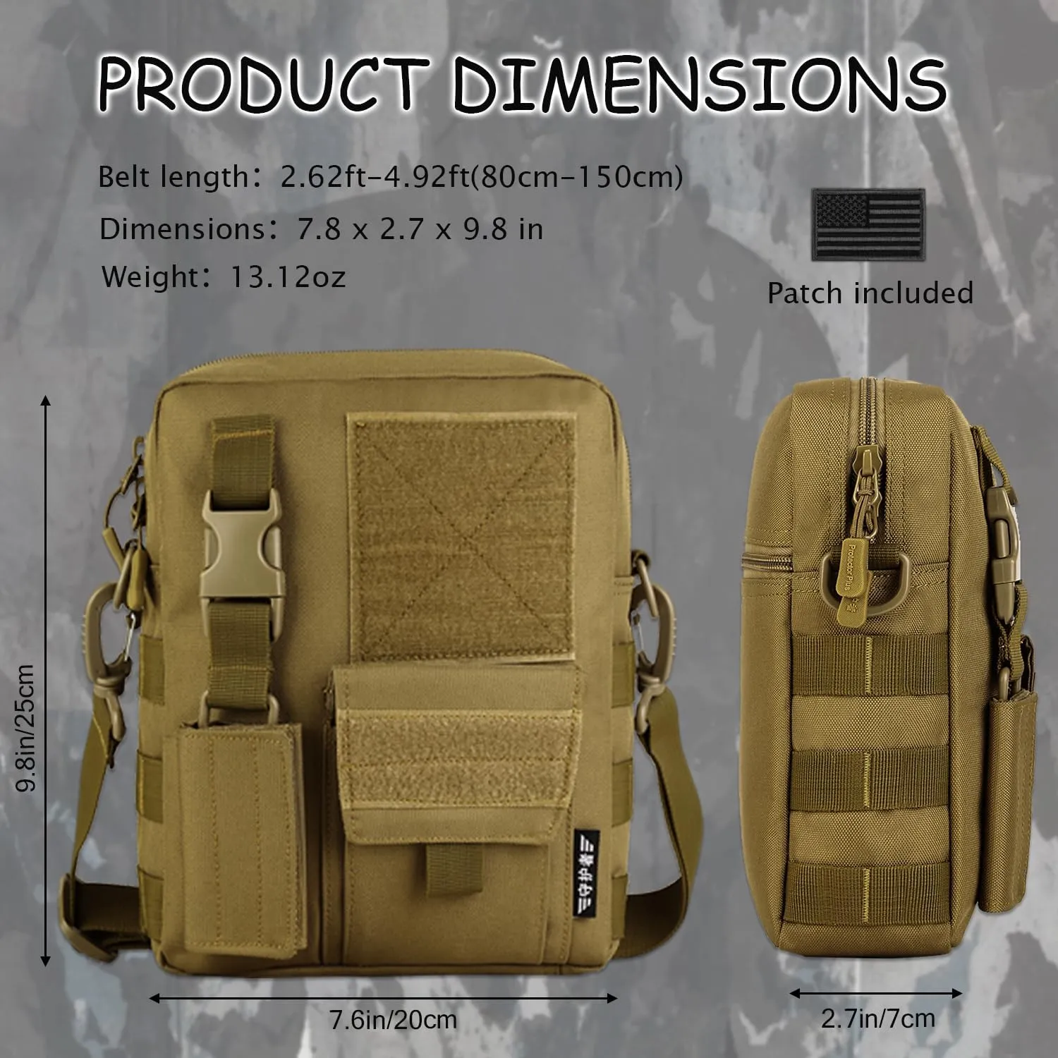 Protector Plus Tactical Messenger Bag Men Military MOLLE Crossbody Pack (Patch Included)
