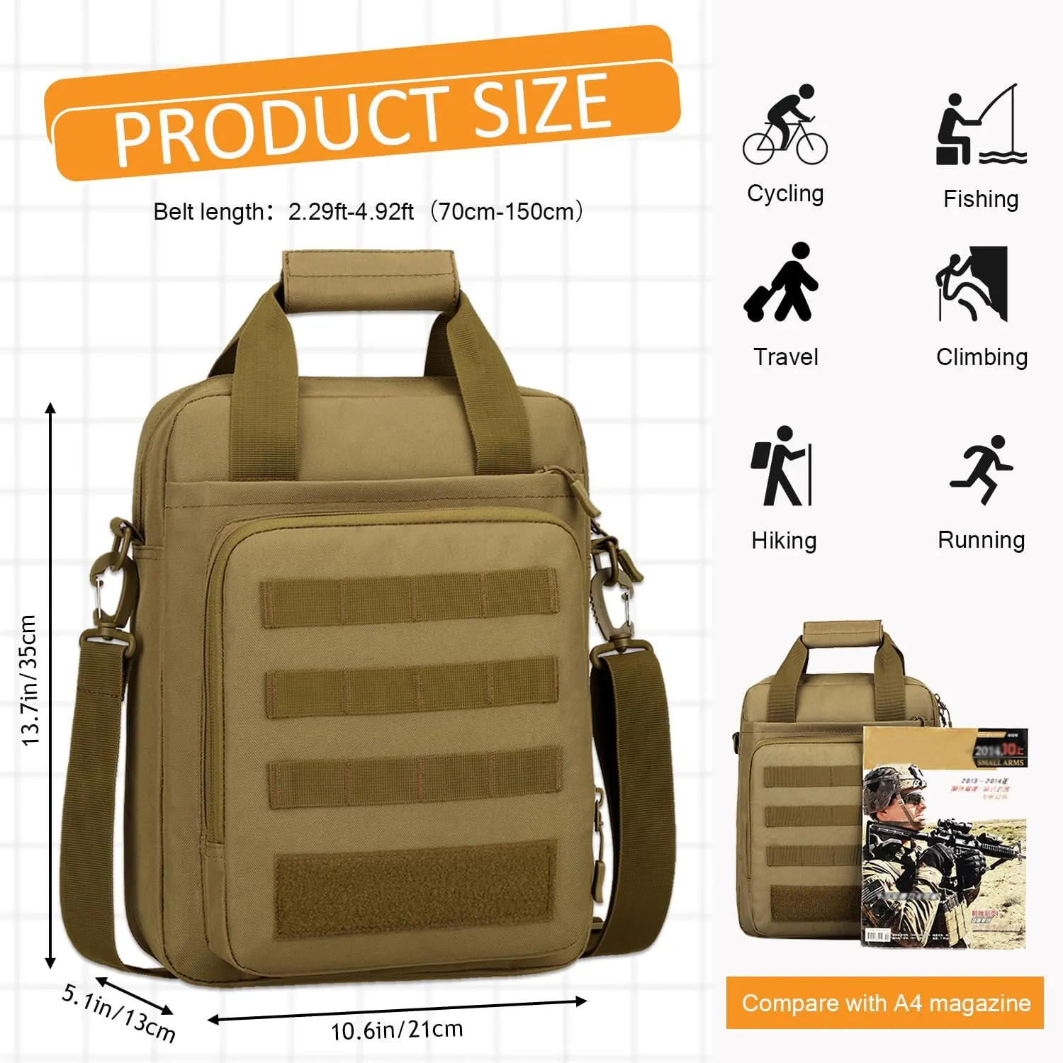 Protector Plus Tactical Messenger Bag Men Military MOLLE Tote Sling Shoulder Pack (Patch Included)