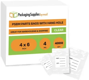 PSBM Clear Reclosable Printed White Block, Hang Hole Poly Bags, 4 Inch x 6 Inch, 4 Mil Thick (4000)