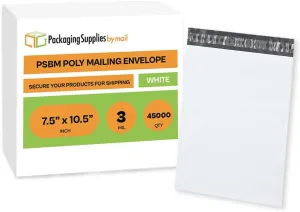 PSBM White Poly Mailers 7 x 10 Inch 45000 Pack Shipping Bags for Clothing, Sturdy Shipping Envelopes, Strong Self Seal Mailing Bags for Small Business, Poly Bags for Small Businessess